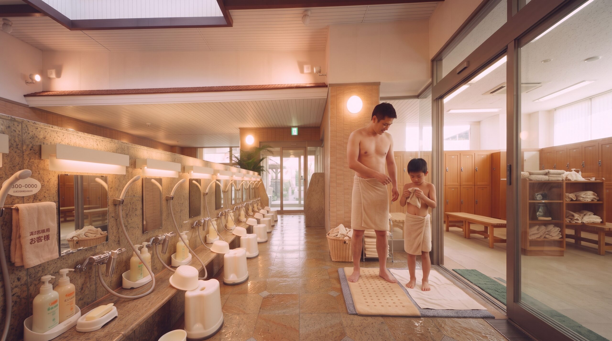脱衣所にあがるまえに体の水分をよく拭き取る